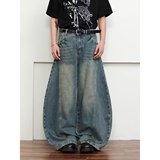 夏复古水洗做旧新款阔腿牛仔裤男女解构廓形设计感弯刀裤NK725P50，女装牛仔裤，星座1013-2