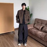 PU皮夹克男女宽松立领短款机车皮衣情侣美式复古休闲外套PY235P65，男装皮衣，星座1013-2