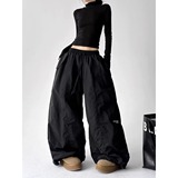 冰丝速干阔腿裤女夏季胖mm高腰抽绳休闲裤显瘦运动工装裤K8102P48，女装休闲裤，星座1013-2