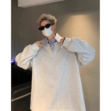 假两件衬衫领卫衣男春秋高级感翻领宽松重磅长袖上衣内搭W290P45，男装卫衣，星座1013-2