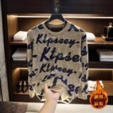 破洞亮片秋冬长袖加绒加厚卫衣字母印花轻奢高定潮流百搭W3051P50，男装卫衣，星座1013-2