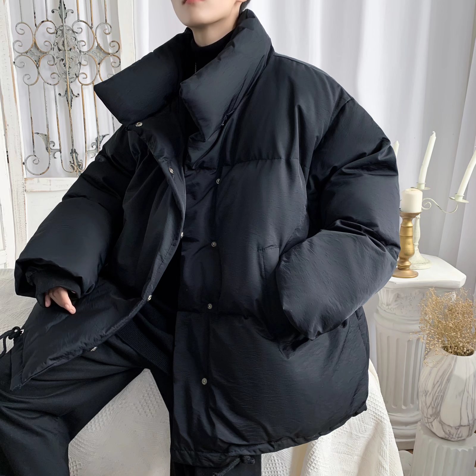 主推冬季青少年港风男士棉衣外套面包服宽松休闲纯色棉服M43P50,男装棉衣,星座1013-2