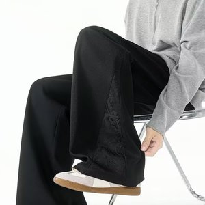 黑色西腿裤秋季半松紧垂感窄版直筒宽松显瘦休闲拖地裤子XK334P48,男装休闲裤,星座1013-2