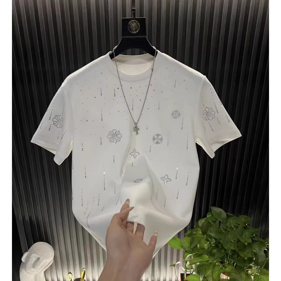 春夏款男士烫钻短袖T恤时尚轻奢潮流宽松百搭圆领打底半袖T868P35，男装T恤，星座1013-2