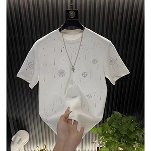 春夏款男士烫钻短袖T恤时尚轻奢潮流宽松百搭圆领打底半袖T868P35，男装T恤，星座1013-2