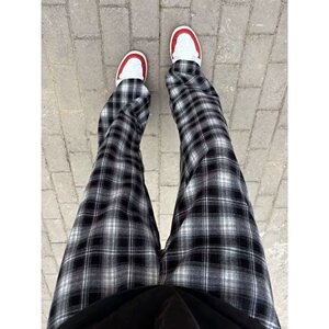 时尚抽绳格子裤男女秋冬季款宽松直筒裤显瘦休闲阔腿裤K8075绒P45图片
