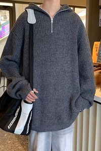 秋冬高级感半拉链连帽毛衣男宽松韩风休闲百搭针织衫潮牌M6516P55图片