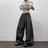 纯色抽绳阔腿休闲裤男春夏新款松紧高腰宽松拖地工装长裤K8046P50，男装休闲裤，星座1013-2