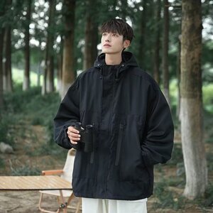 休闲风连帽春季夹克男大码宽松防风外套百搭工装冲锋衣JK181P35图片