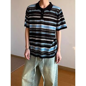 夏经典条纹撞色短袖POLO衫男士翻领商务休闲透气针织T恤潮T632P50图片