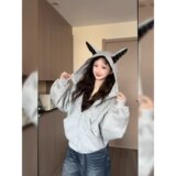 开衫连帽卫衣女春秋薄款美式复古小众设计感原创拉链外套W51P60，女装卫衣/绒衫，星座1013-2