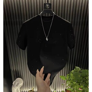 春夏款男士烫钻短袖T恤时尚轻奢潮流宽松百搭圆领打底半袖T868P35图片