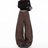 美式黑色解构弯刀西裤男女铆钉小众高级休闲垂坠阔腿裤子XK331P55，男装西裤，星座1013-2