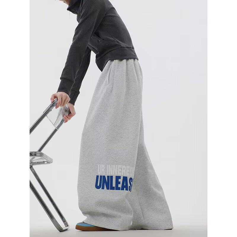 春季新款运动风松紧腰抽绳卫裤女宽松阔腿休闲裤印花长裤K8097P45，女装休闲裤，星座1013-2