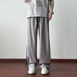 百搭条纹速干裤男士夏季薄款宽松阔腿运动青少年休闲长裤K617P40图片