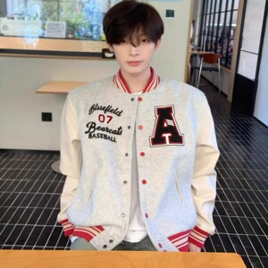 复古重磅撞色拼接字母刺绣棒球服外套男春秋百搭情侣夹克JK329P70,沅字搭配的男孩名图片