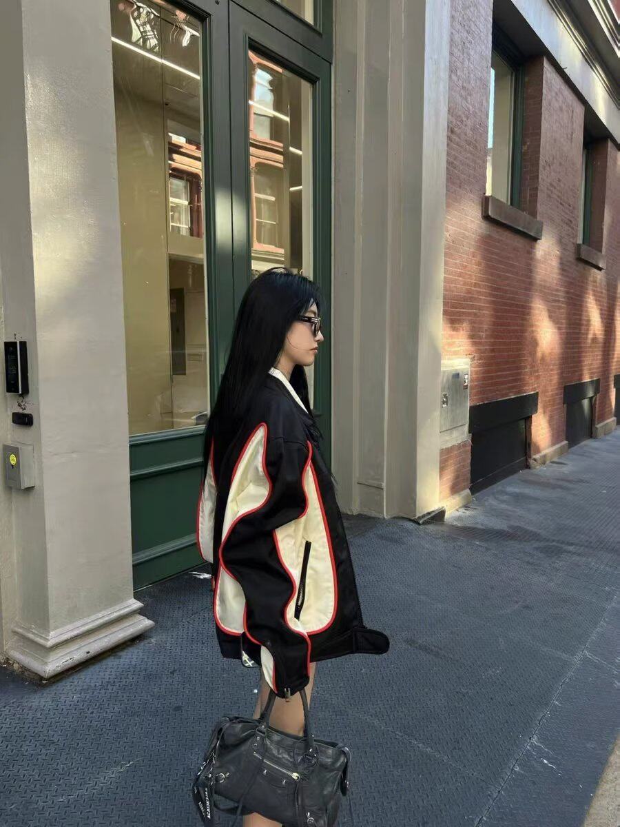 高级感痞帅赛车服美式复古机车外套男飞行员夹克情侣装 JK51P78图片