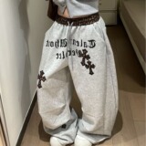 美式复古休闲裤女春秋季款宽松显瘦百搭直筒阔腿运动裤潮K8116P48，男装休闲裤，星座1013-2