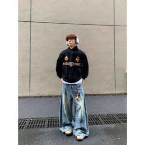 美式复古街头高级感哈灵顿夹克秋季刺绣外套上衣潮牌男女JK308P68图片