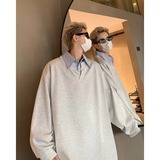 假两件衬衫领卫衣男春秋高级感翻领宽松重磅长袖上衣内搭W290P45，男装卫衣，星座1013-2