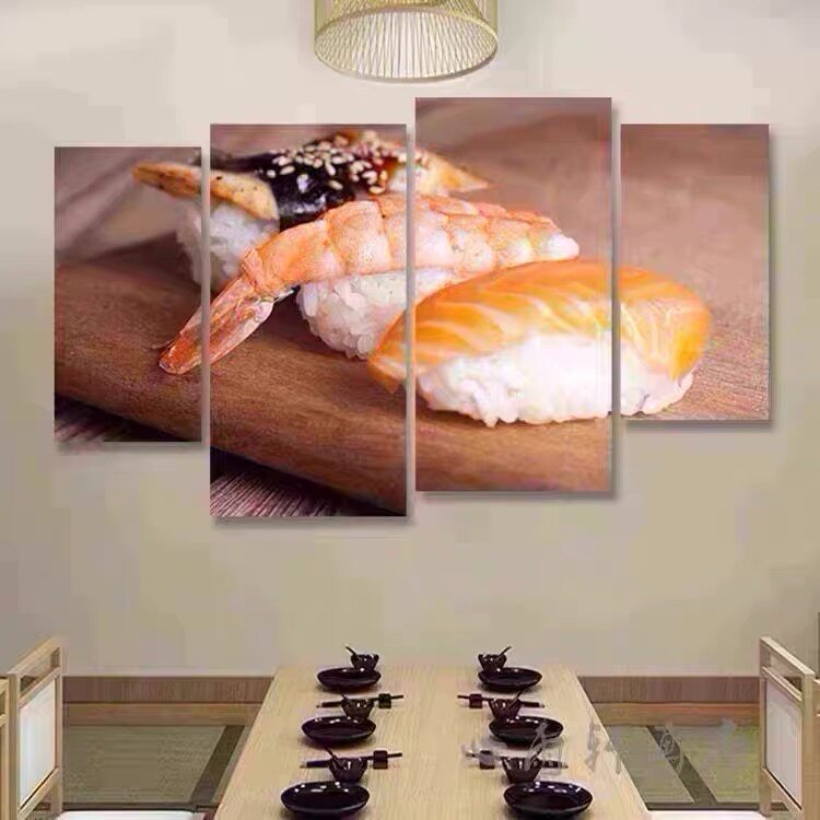 寿司店三文鱼海报图片装饰画自助海鲜餐厅背景墙壁画日本料理挂画