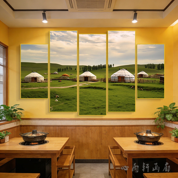 羊群装饰画内蒙古羊肉火锅店草原风景挂画餐厅蒙古包民族风情壁画