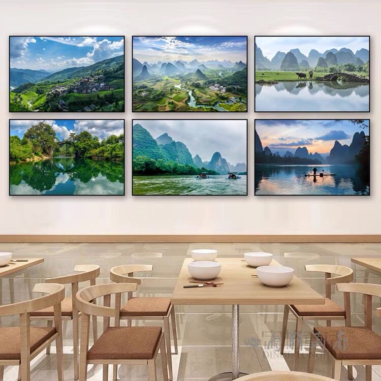 桂林山水风景挂画广西阳朔餐厅墙面装饰画农家乐饭店农耕漓江壁画