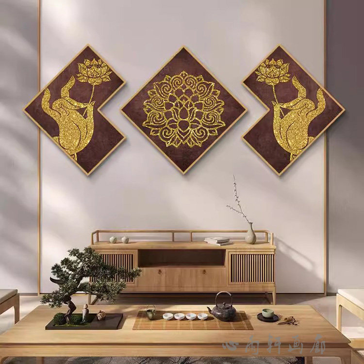 东南亚泰式客厅装饰画禅意书房茶室背景墙画瑜伽馆挂画佛手莲花画