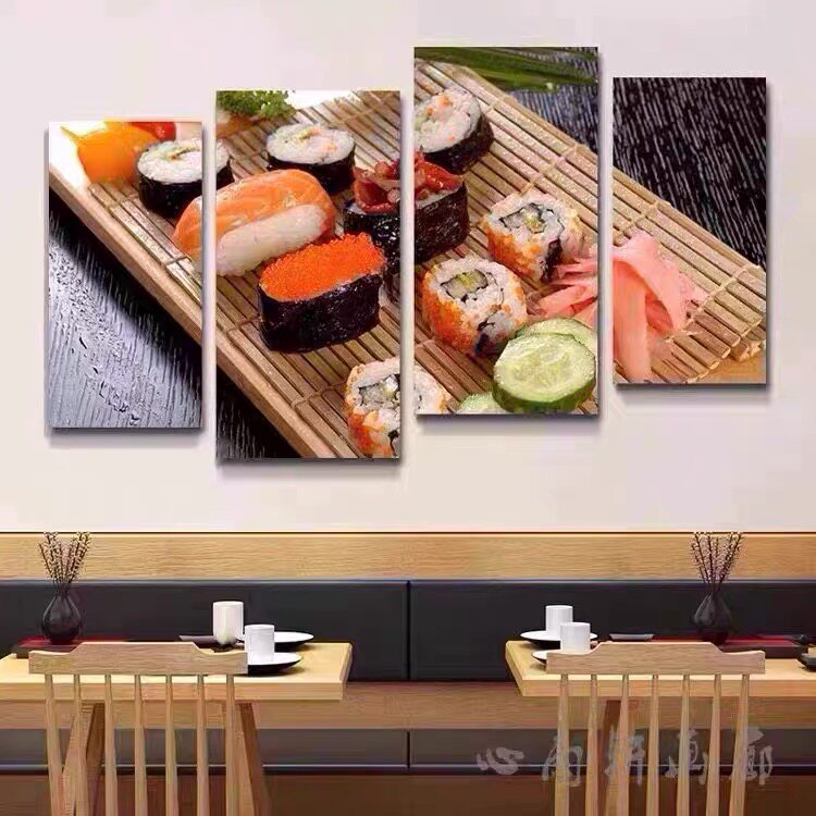 日式寿司刺身装饰画料理店三文鱼美食挂画居酒屋餐厅背景墙壁画