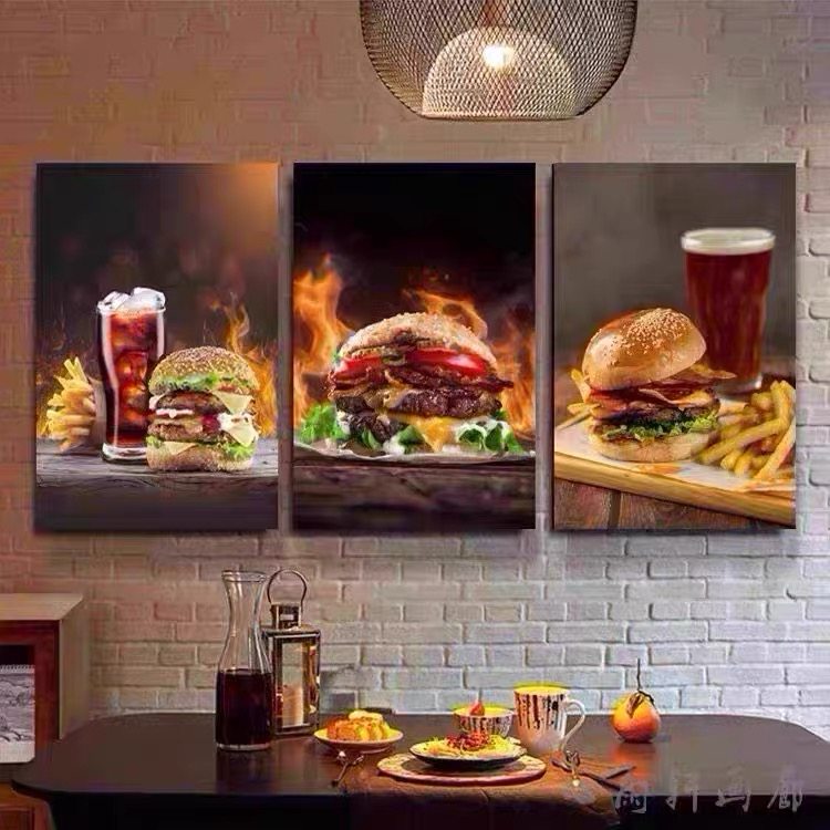 美味汉堡装饰画薯条炸鸡披萨西餐厅墙面挂画西式快餐饭店宣传壁画