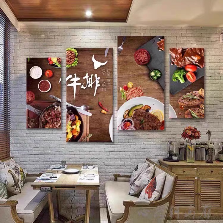 西餐厅牛排装饰画牛扒披萨店美食个性创意餐厅挂画烤肉店墙壁画图片