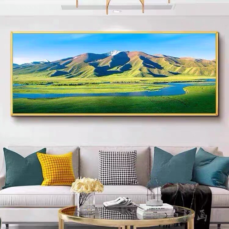 内蒙古风景装饰画大草原蓝天白云牛羊群背景墙壁画涮羊肉包间挂画