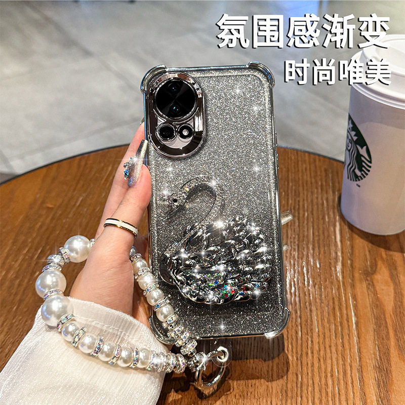 奢华适用华为nova14手机壳12pro女11闪粉流沙支架13手链水钻天鹅
