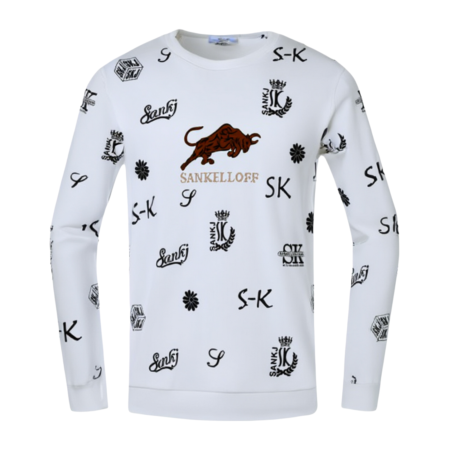 SK卡通风印花长袖T恤男圆领修身T