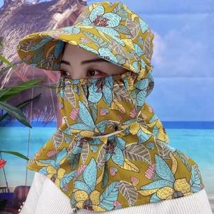 棉绸女士干农活遮阳帽采茶帽子夏防晒防风防尘遮脸护颈太阳帽碎花