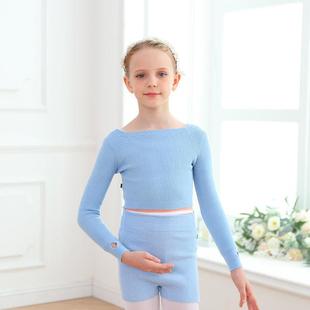 儿童舞蹈服毛衣短裤女童芭蕾舞练功服冬季练功三分裤毛衫外套套装