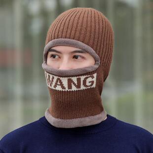 冬天钓鱼专用帽子护耳加绒毛线帽围脖一体加厚骑行帽护颈连体帽