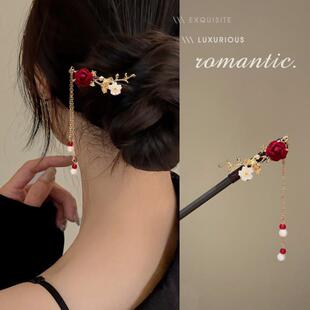敬酒服头饰新娘红色头花发箍三件套新款简单大气结婚纱礼服发饰品