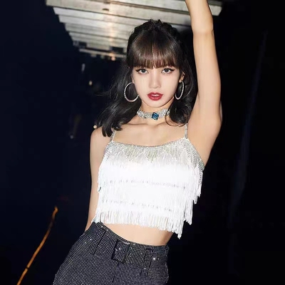 闪钻流苏露腰抹胸吊带舞台演出服