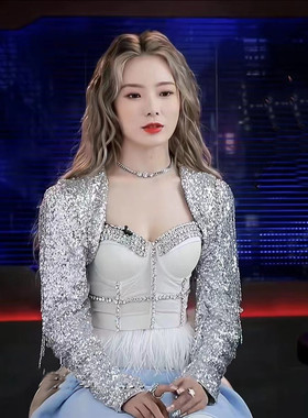 陈卓璇同款亮片火鸡毛白色裹胸演出服套装gogo爵士领舞歌手打歌服