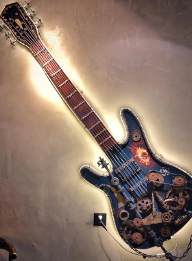 朋克风重金属铁艺电吉他模型壁饰齿轮复古创意酒吧餐厅墙壁挂饰