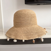2025新款 设计师草帽贝壳草编渔夫帽遮阳透气度假逛街时尚 百搭帽子