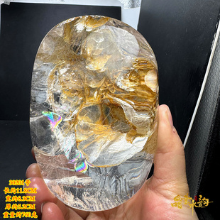 黄胶花水晶摆件 观赏水晶 天然白水晶原石打磨 晶体透彻 彩虹