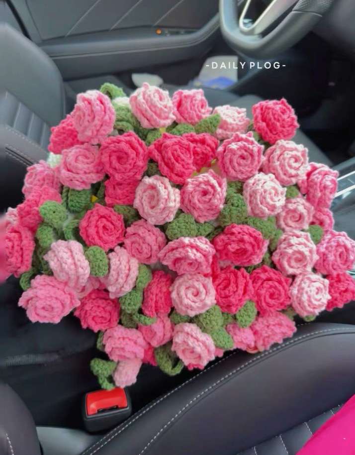 手工编织尖角玫瑰花毯子花束勾针diy材料包毛线钩织花朵毛毯礼物