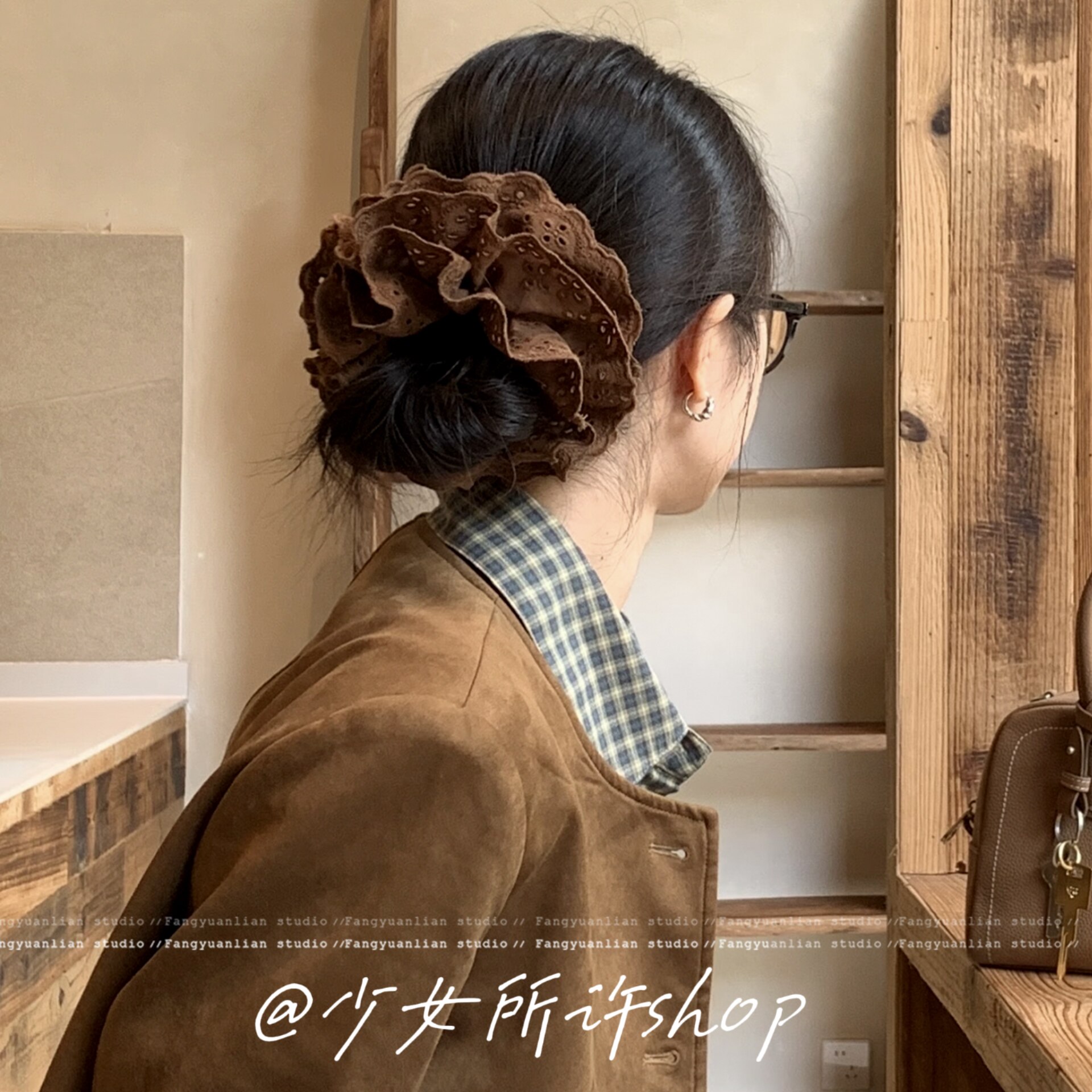 胶片定格 复古美拉德蕾丝花边大肠发圈女丸子头发绳气质头花发饰