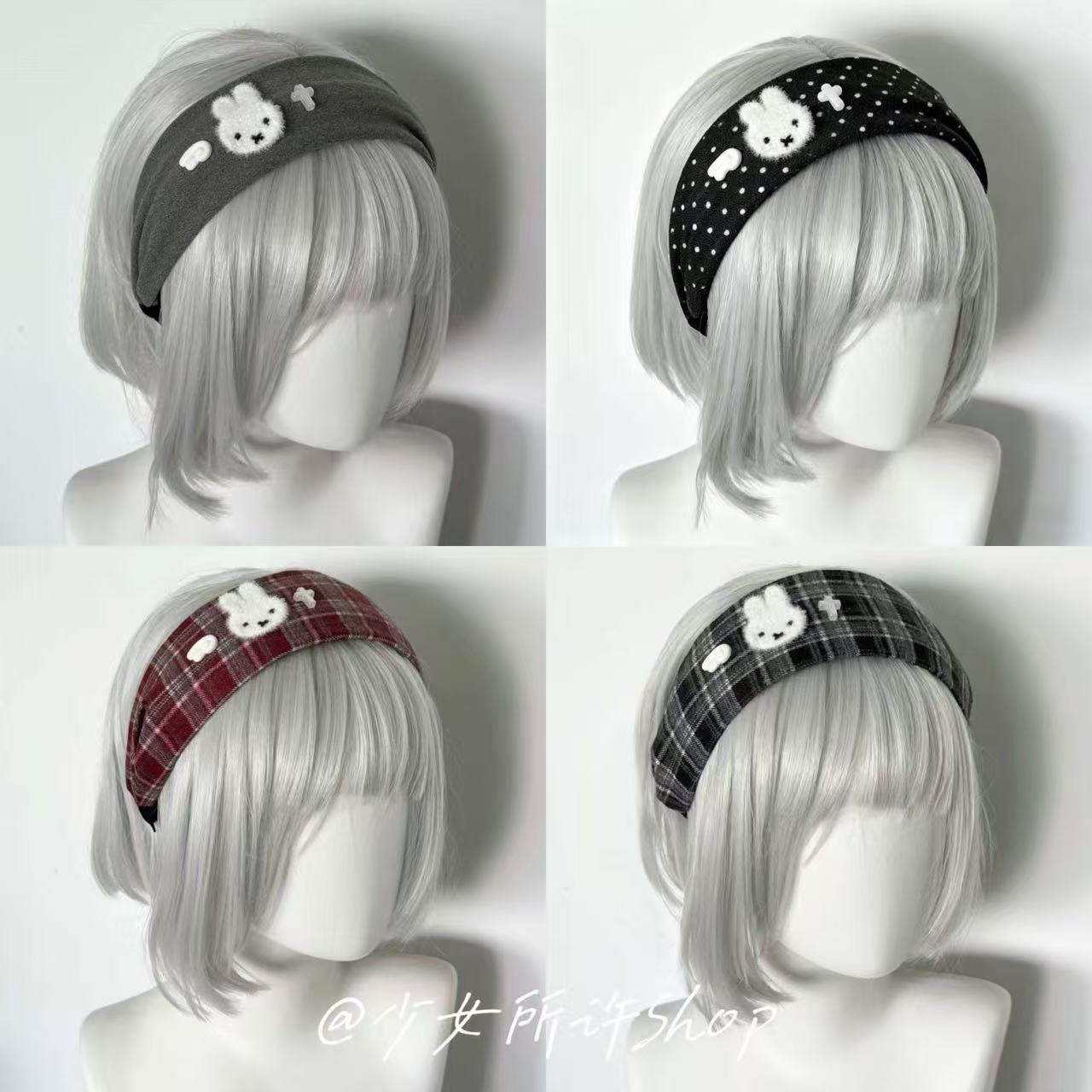 自制天使十字架灰色宽边发箍