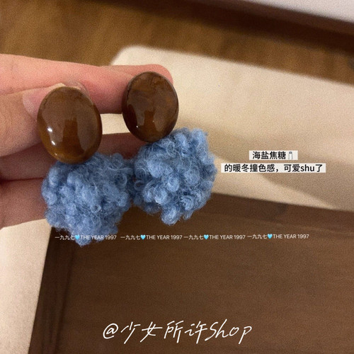 海盐焦糖羊羔绒树脂耳环2025新款