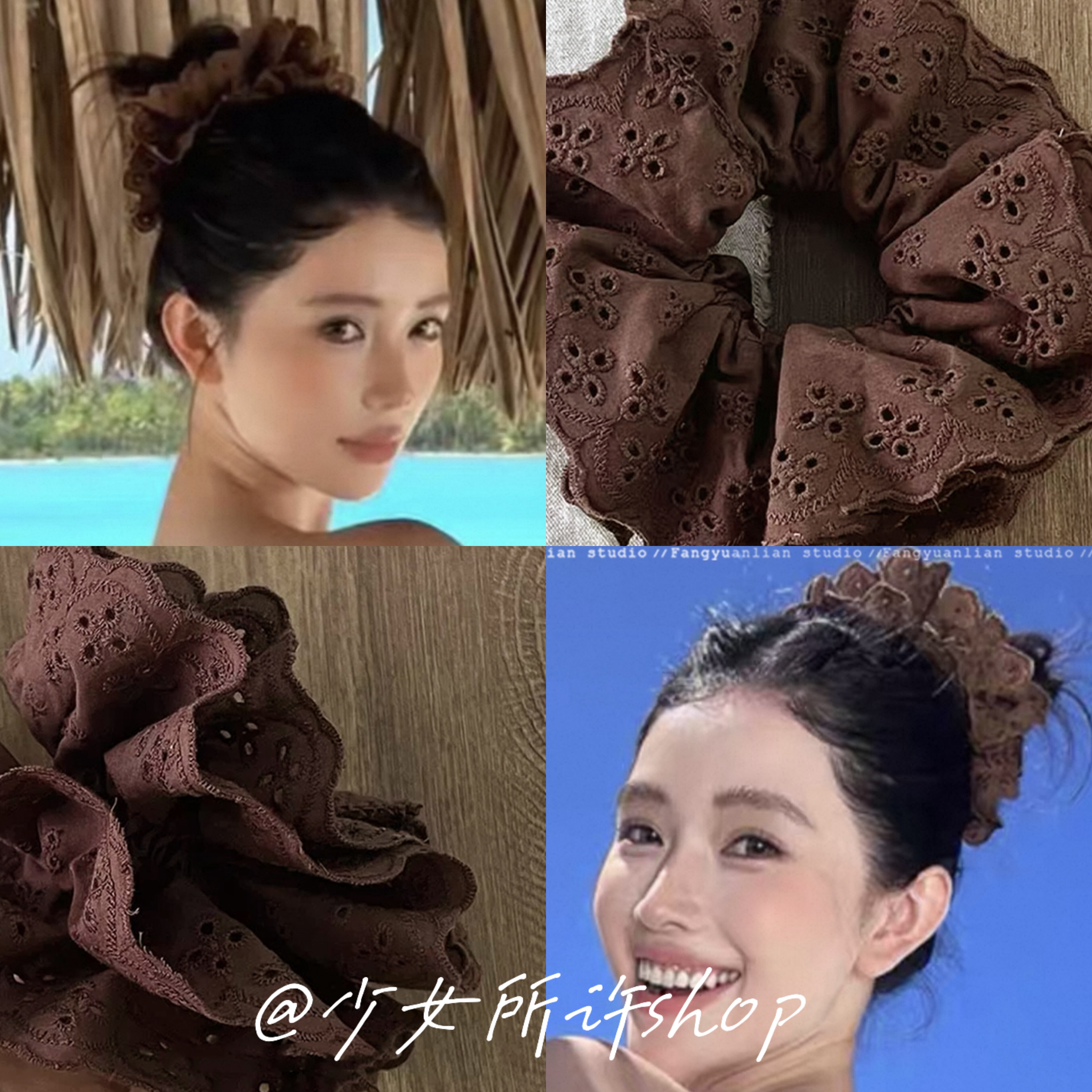 胶片定格 复古美拉德蕾丝花边大肠发圈女丸子头发绳气质头花发饰