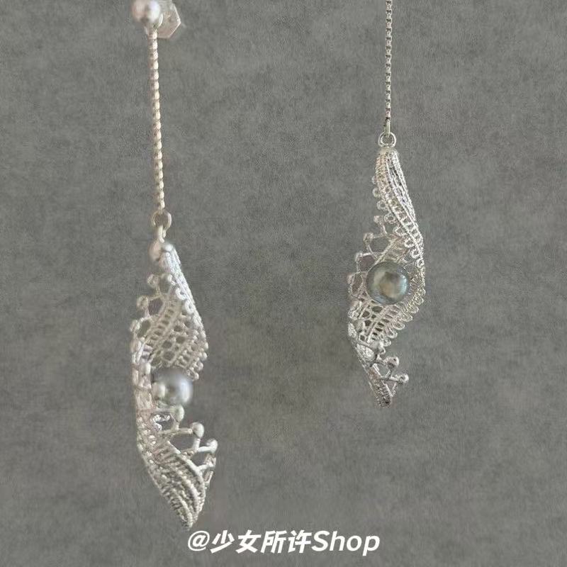 法式复古蕾丝珍珠流苏耳环