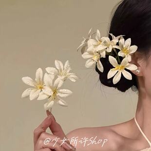杏花微雨~2026春夏新款氛围感花朵女旗袍配饰发钗发饰旅游海边